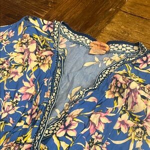 Flying Tomato Floral Blue Skirt with Pink and Yellow Accents